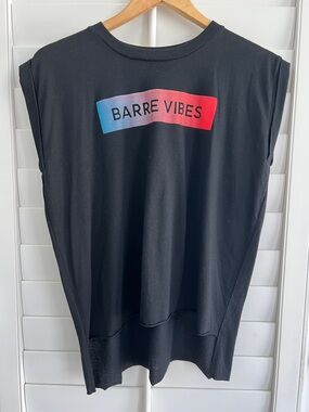 Pure Barre Black Muscle Tee with Blue-Red Ombre Logo